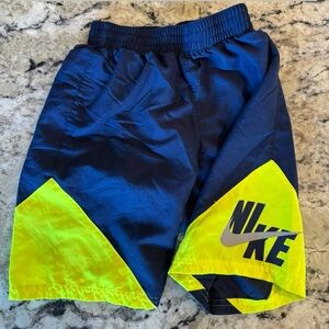 Nike YMed Lined Boys Navy and Neon Yellow Swim Trunks/Shorts